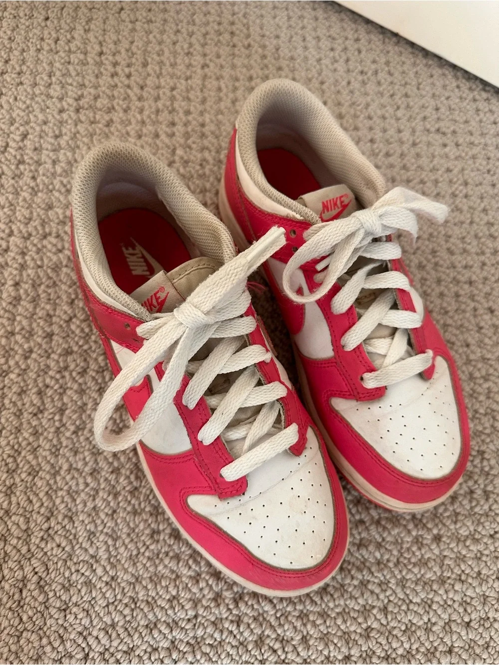 Kids Nike Dunk Low Pink White Athletic Sneakers 3